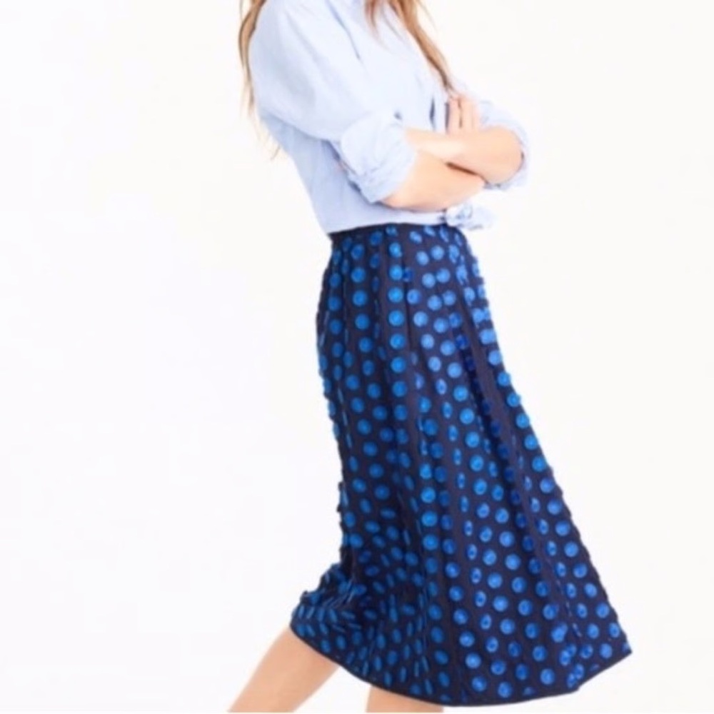 JCrew Polka Dot Blue Midi Skirt